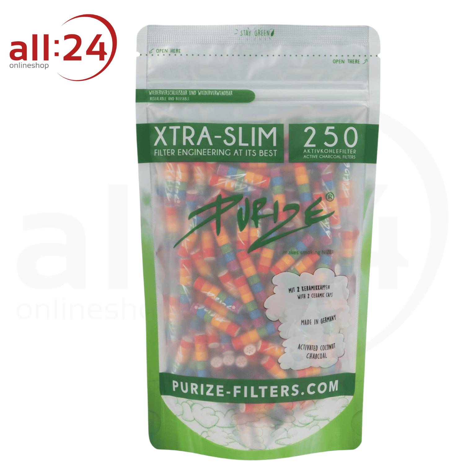 PURIZE Xtra Slim Aktivkohlefilter 250 Stück Ø 5,9mm