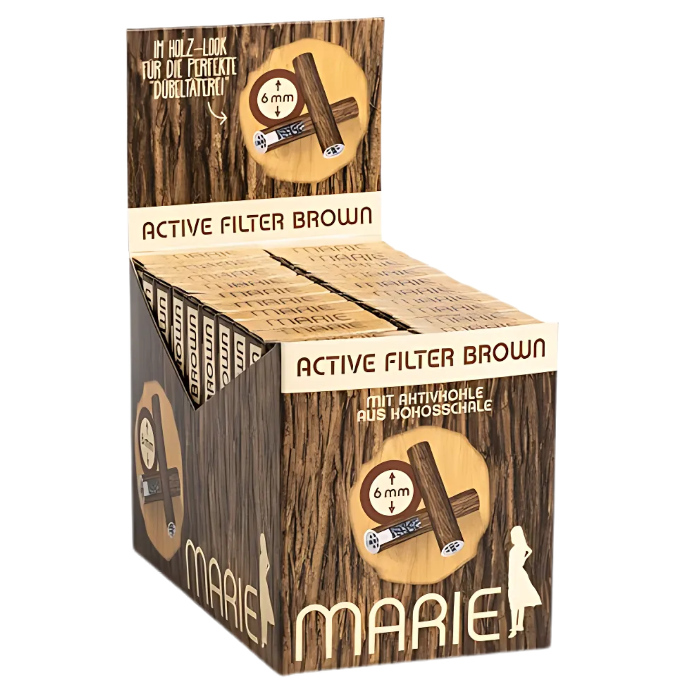 MARIE Brown Active Filter 6mm - 20 Boxen á 10 Holzoptik Aktivkohlefilter