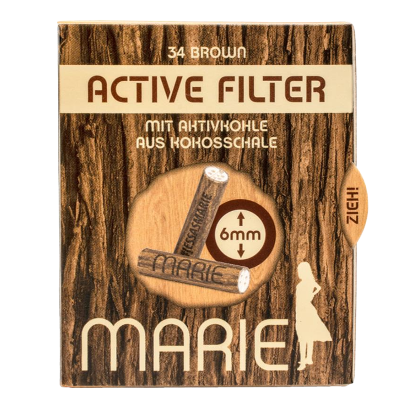 MARIE Brown Active Filter 6mm - Box mit 34 Aktivkohlefiltern im Holzlook