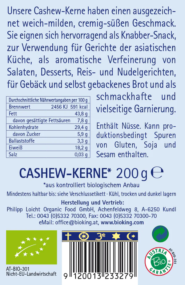 BioKing Bio Cashewkerne, 150g-500g