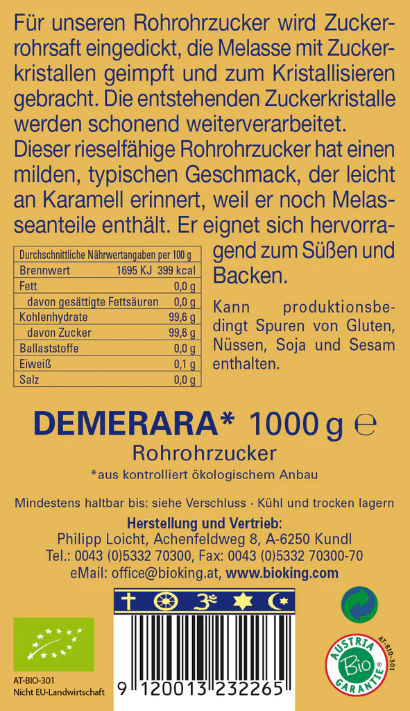 BioKing Bio Demerara Rohrrohrzucker 500g-1000g