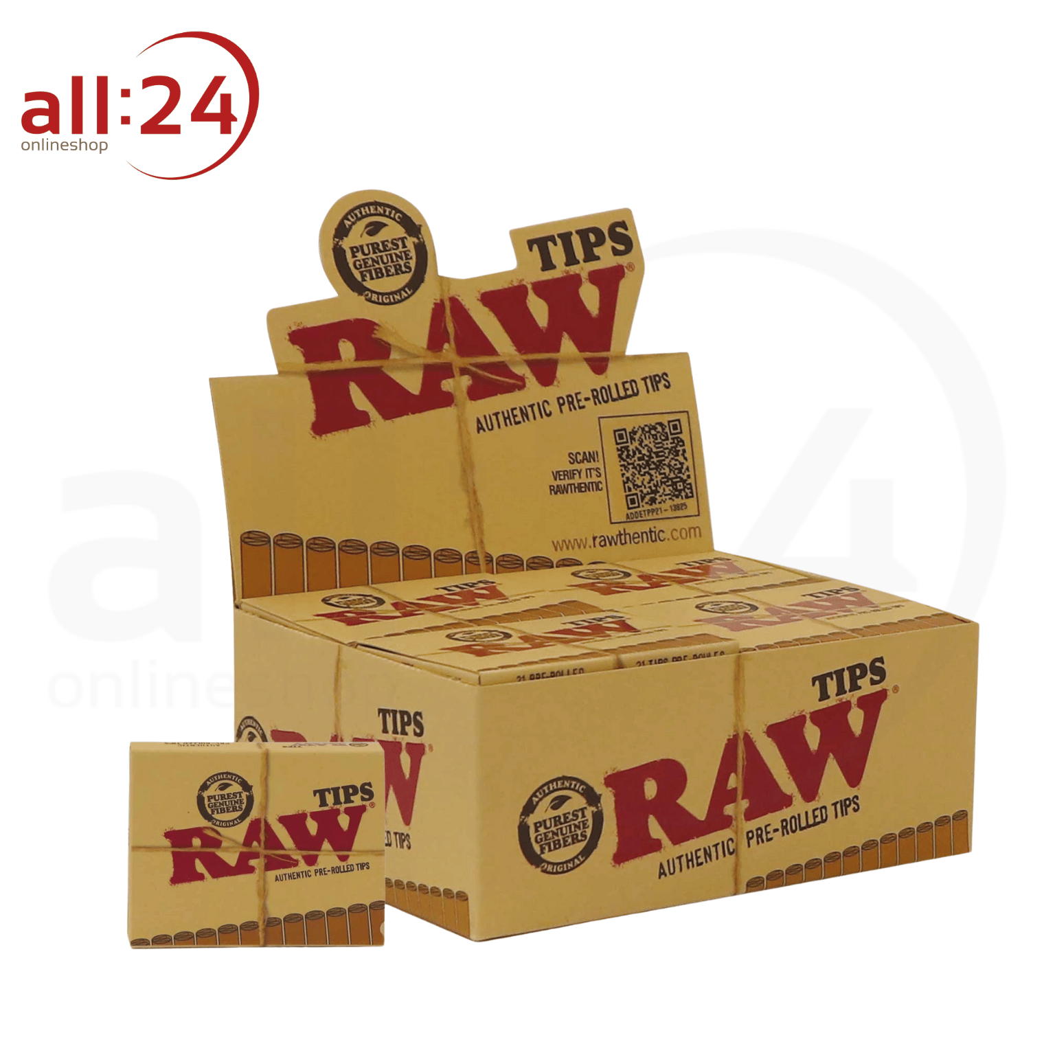 BOX RAW Prerolled Tips, Vorgerollte Filtertips, 20 Stück je 21 Filter