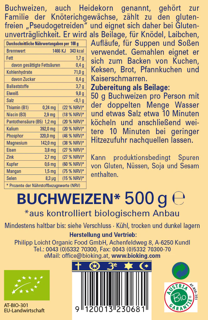 BioKing Bio Buchweizen Ganz, 500g-750g