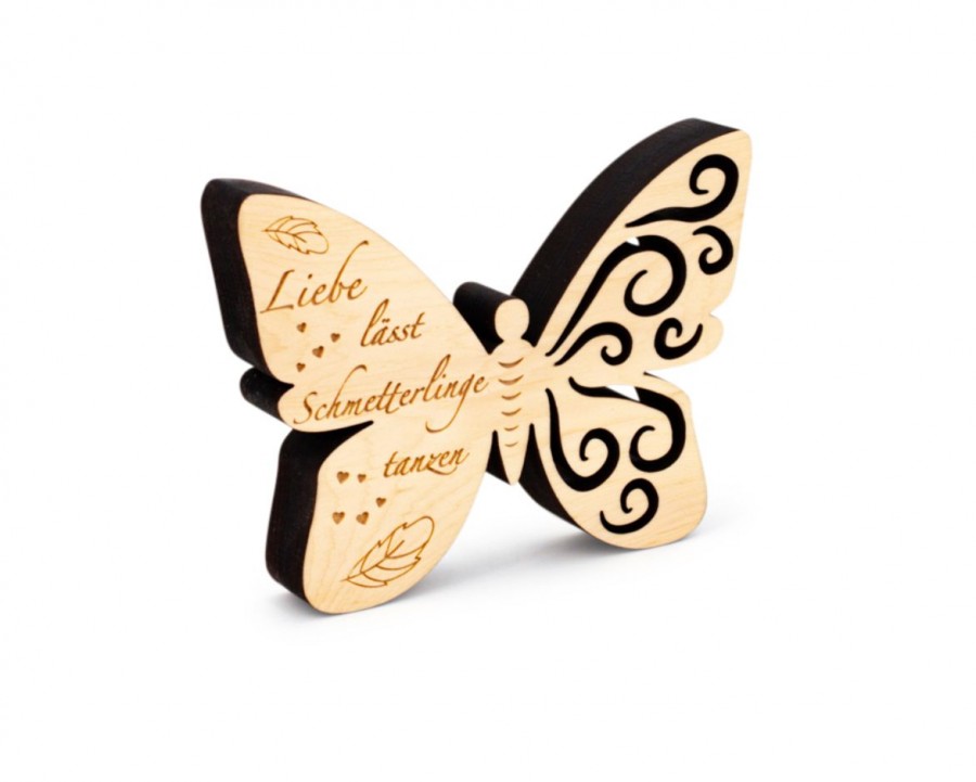 Kleiner Zirben Schmetterling mit Gravur Liebe lässt