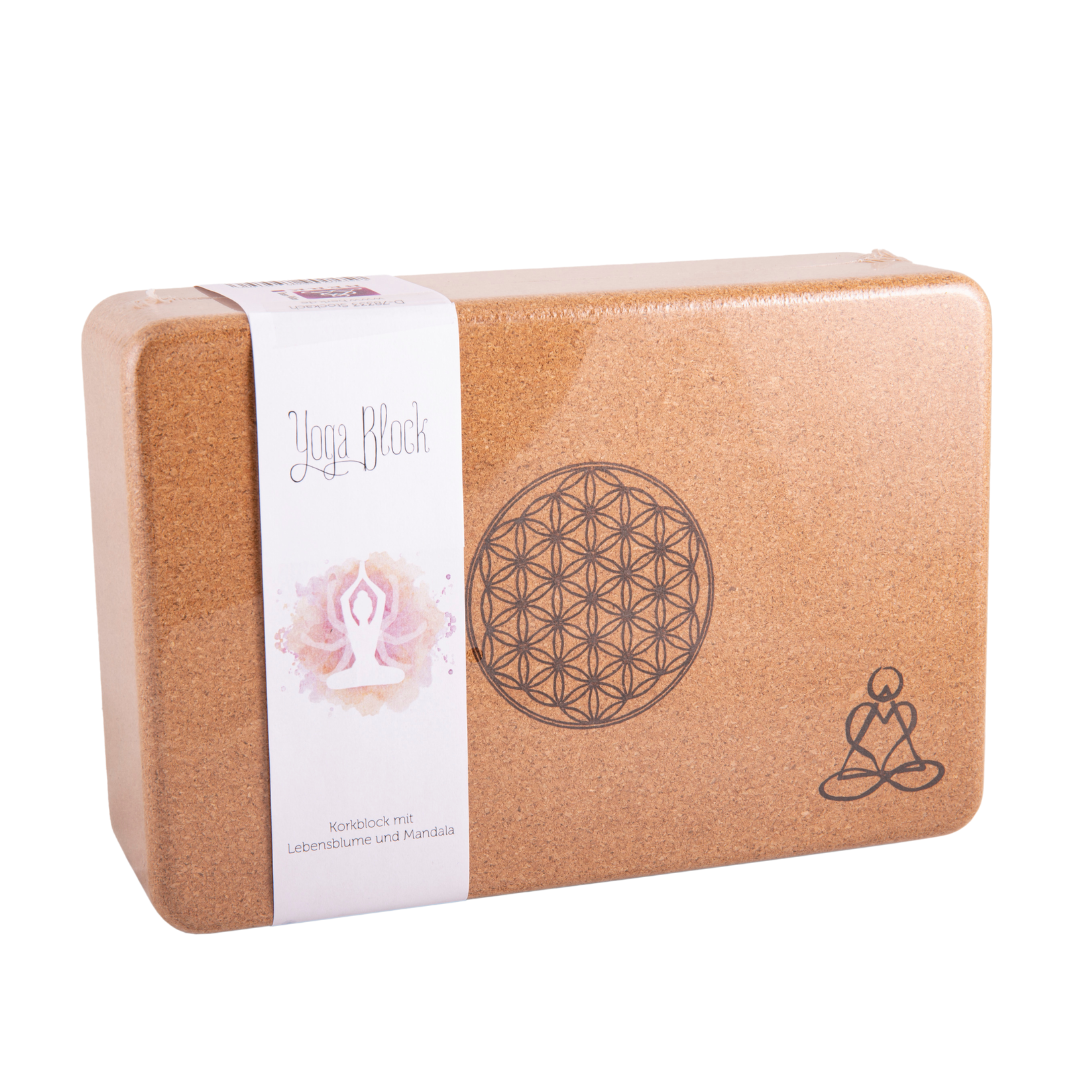Yogablock aus Kork, groß - Blume des Lebens und Mandala