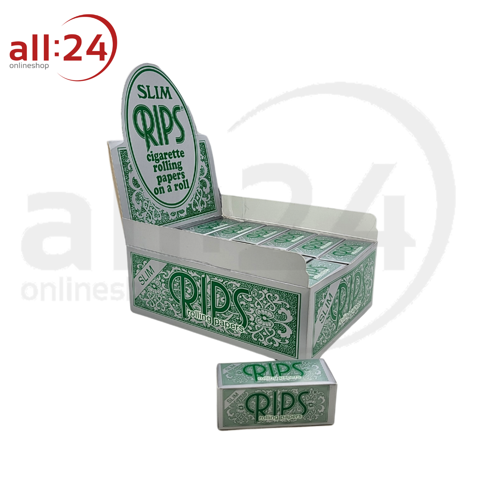 BOX RIPS Rolls Zigarettenpapier Grün Slim, 24 Stück