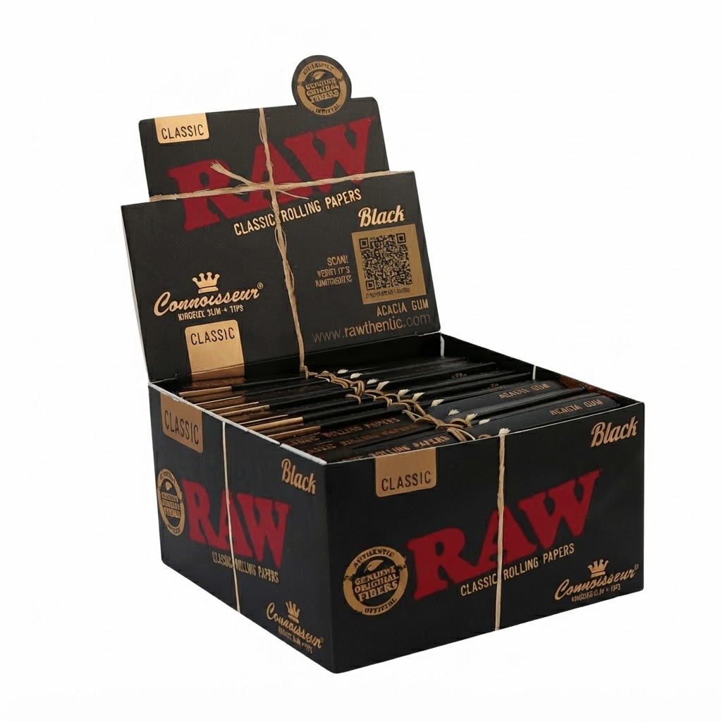 RAW Black Rolling Paper Connoisseur King Size Slim und Tips 24 Stück