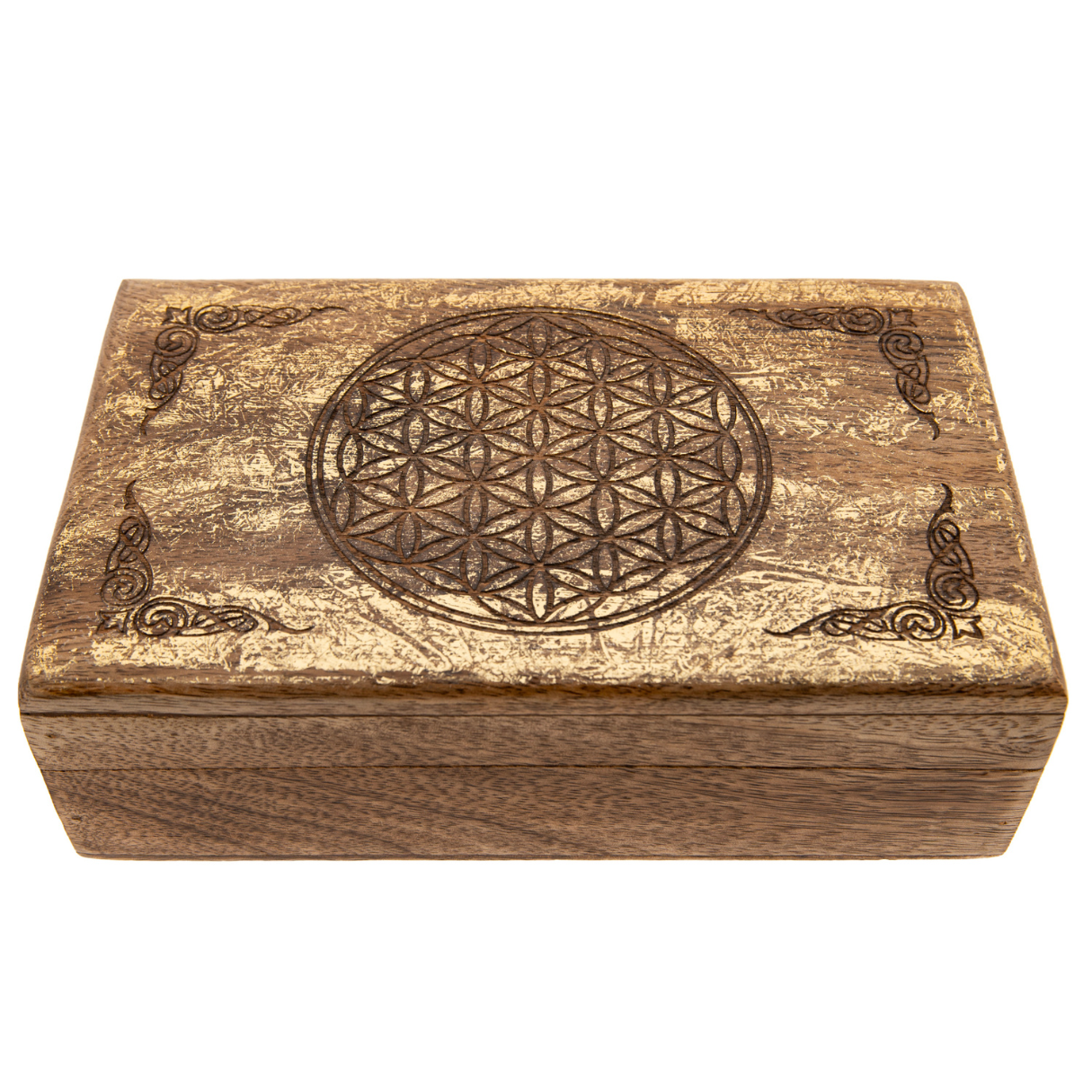 Blume des Lebens Holzbox mit Goldverzierung