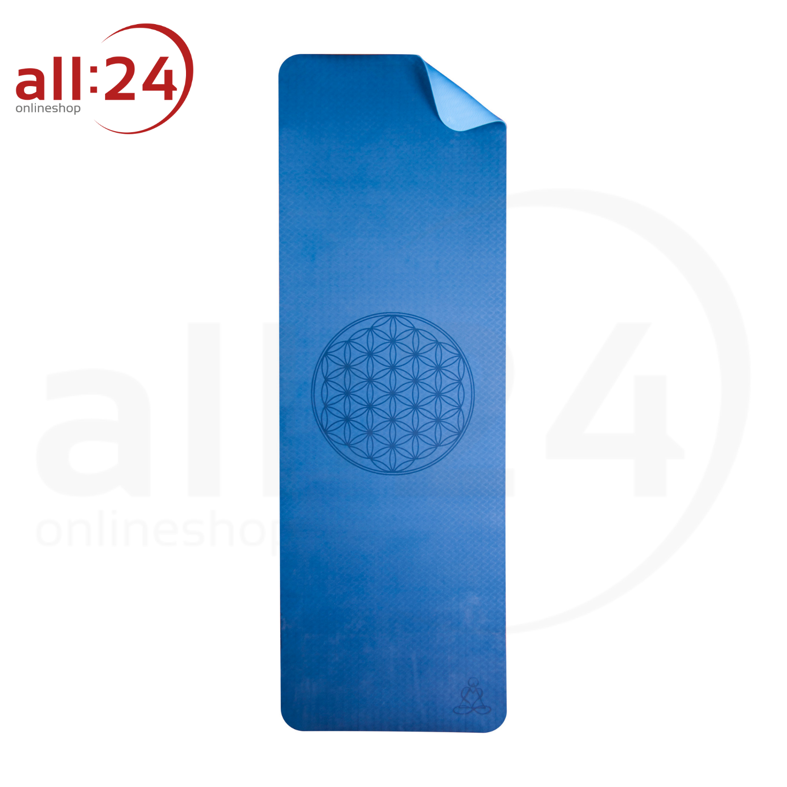 Yogamatte TPE Dunkelblau mit Blume des Lebens