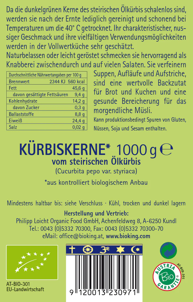 BioKing Bio Kürbiskerne vom Steirischen Ölkürbis Vegan, 250g-1000g