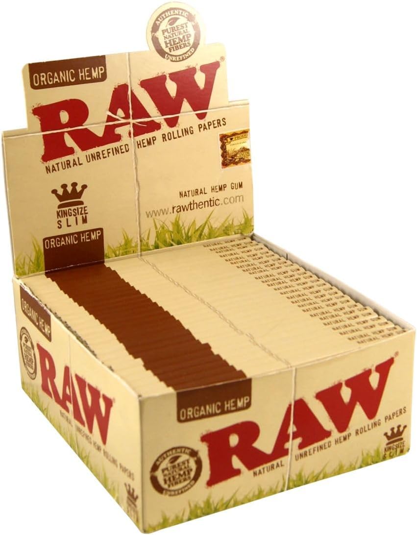 BOX RAW Organic Hemp King Size Slim Rolling Papers 50 Stück 32 Blatt