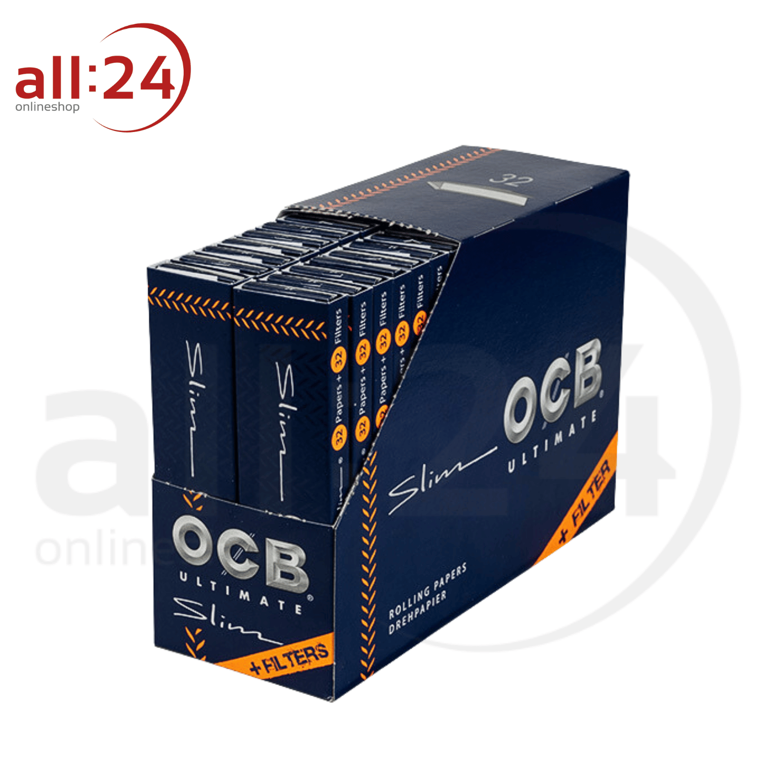OCB Ultimate Slim Zigarettenpapier + Filter Tips - 32 Heftchen mit je 32 Blatt