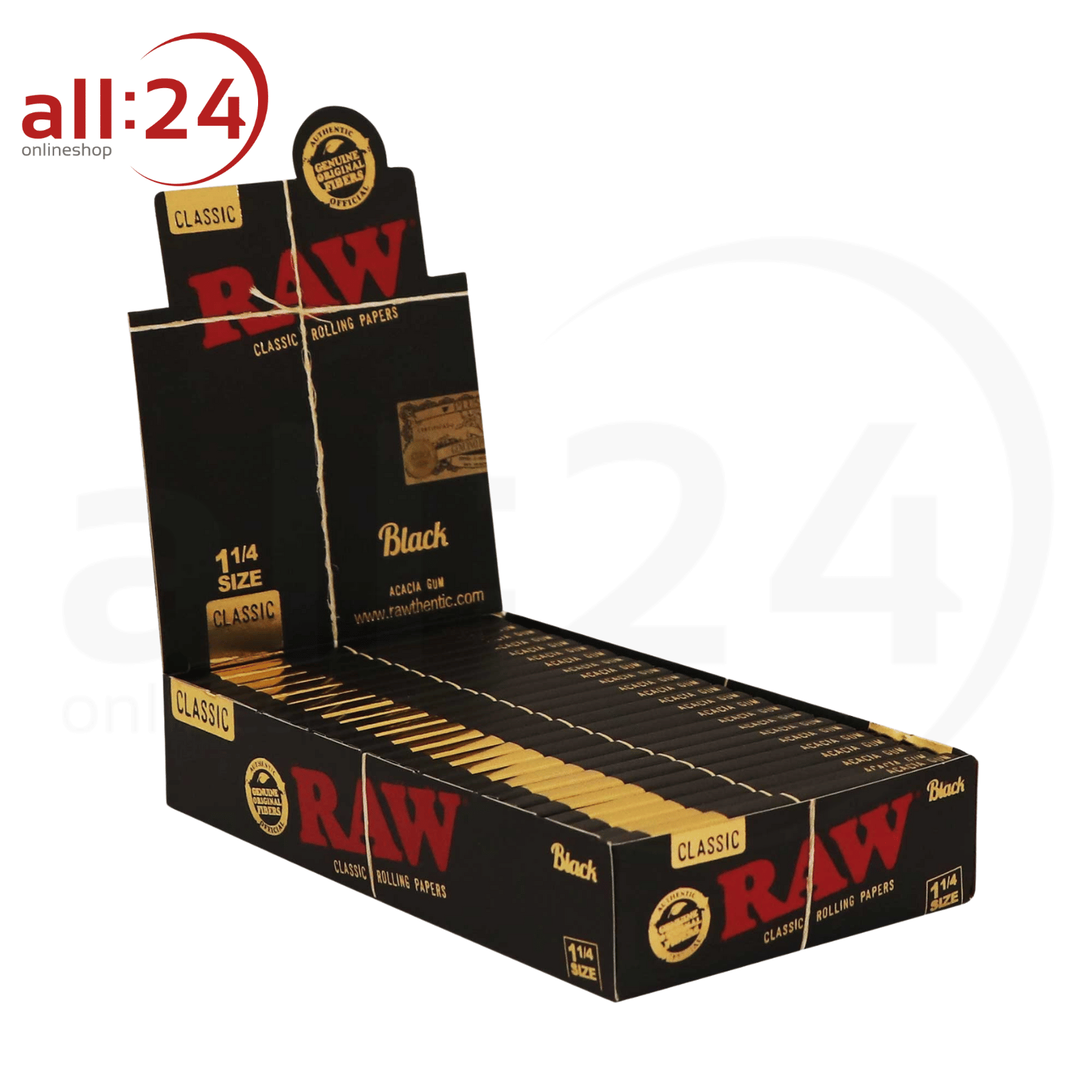 BOX RAW Black Rolling Paper 1/4, 24 Stück