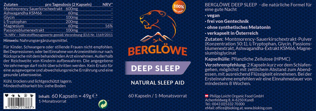 Berglöwe Deep Sleep Kapseln Natürliche Schlafhilfe 60 Stück