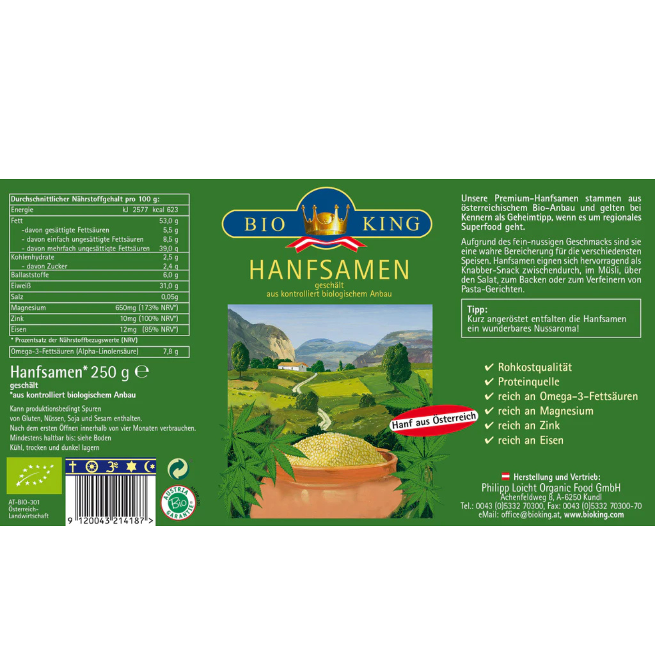 BioKing Bio Hanfsamen geschält, 250g