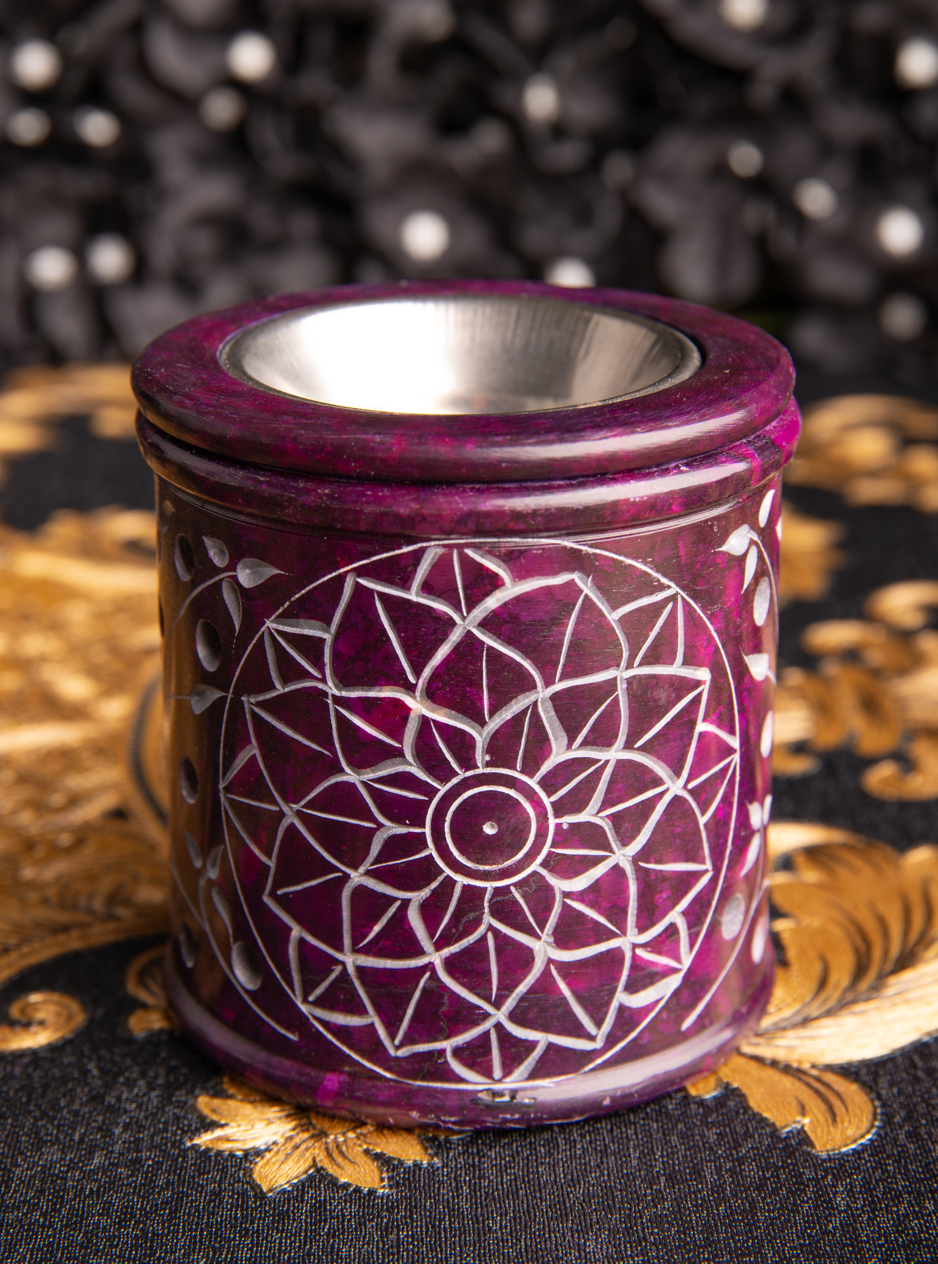 Mandala Aromalampe Speckstein Violett