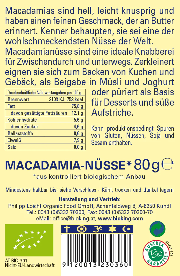 BioKing Bio Macadamia, 80g-200g