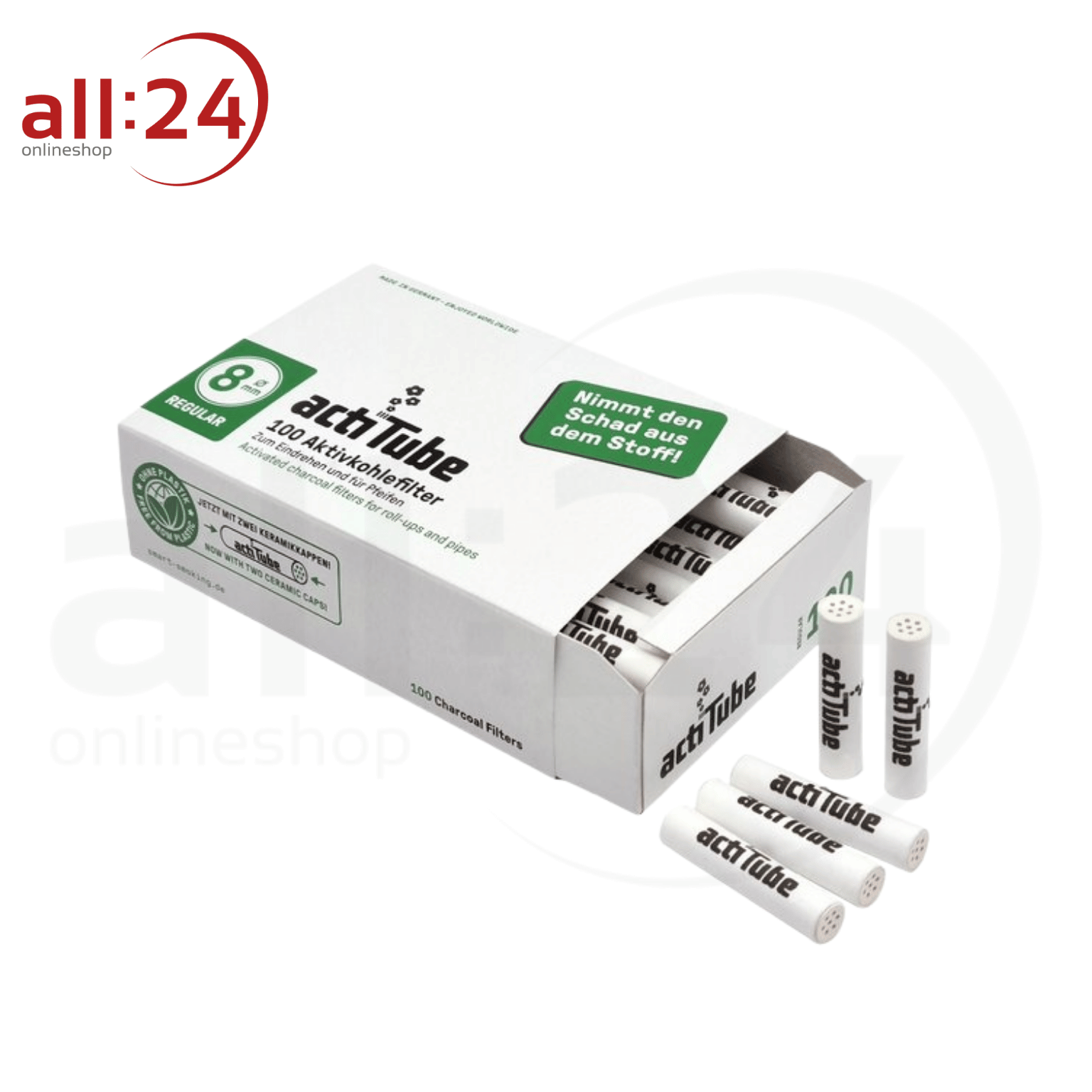 ActiTube Aktivkohlefilter 8mm - 10er Pack mit je 100 Stück