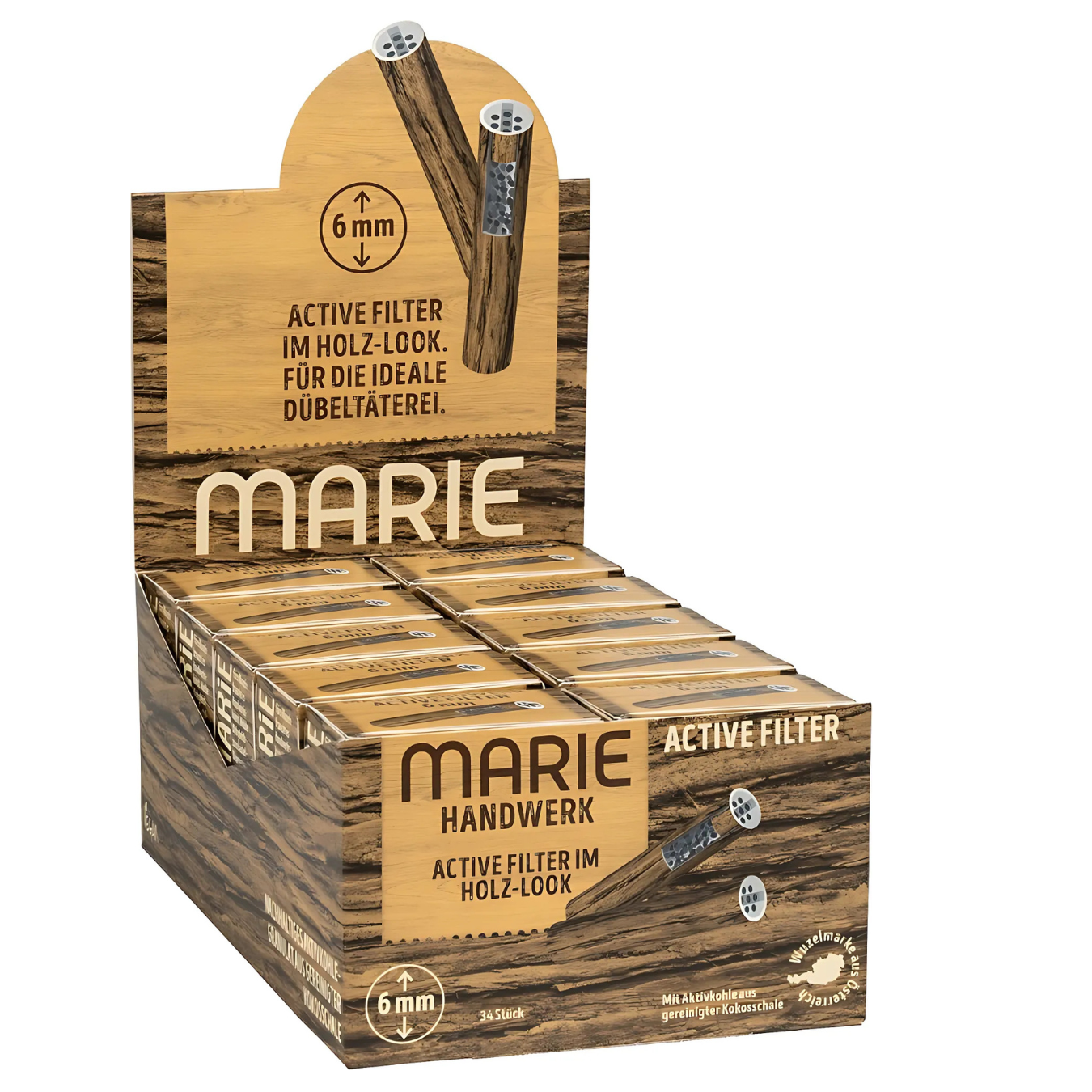 MARIE Brown Active Filter 6mm - 10 Boxen à 34 Holzoptik Aktivkohlefilter