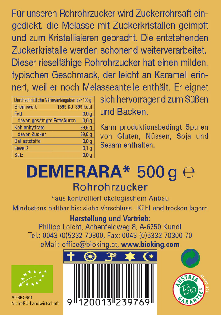 BioKing Bio Urzucker Vollrohrzucker 500g-1000g
