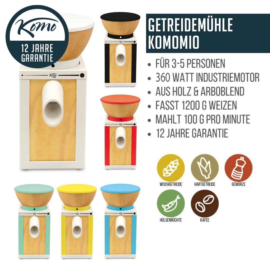 KoMo Komomio Getreidemühle in verschiedenen Farben