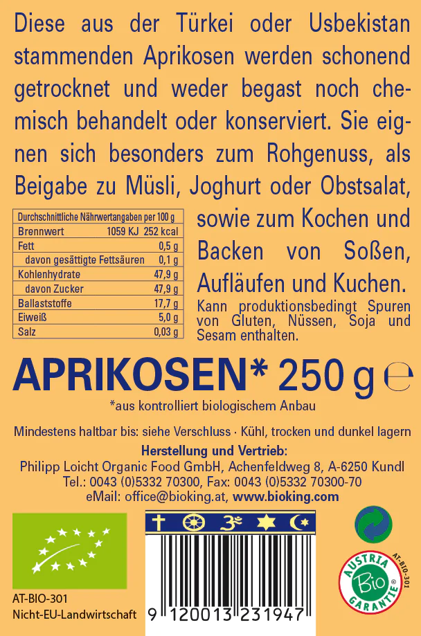 BioKing Bio Aprikosen Getrocknet, 250g-500g