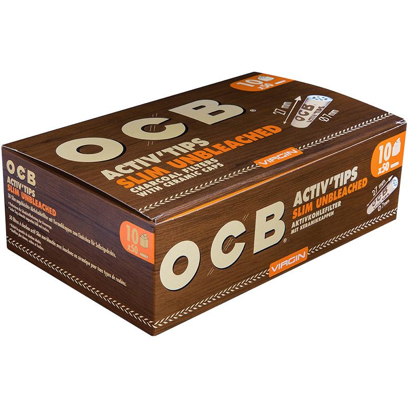 OCB Unbleached Activ Tips Slim 7mm Aktivkohlefilter 10er Pack 50 Filter