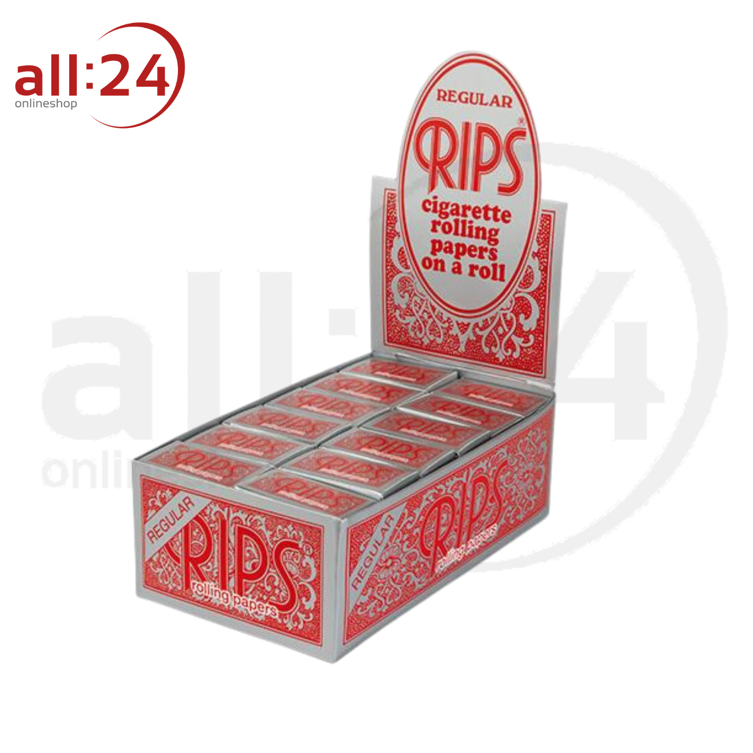 BOX RIPS Rolls Zigarettenpapier Rot, 24 Stück