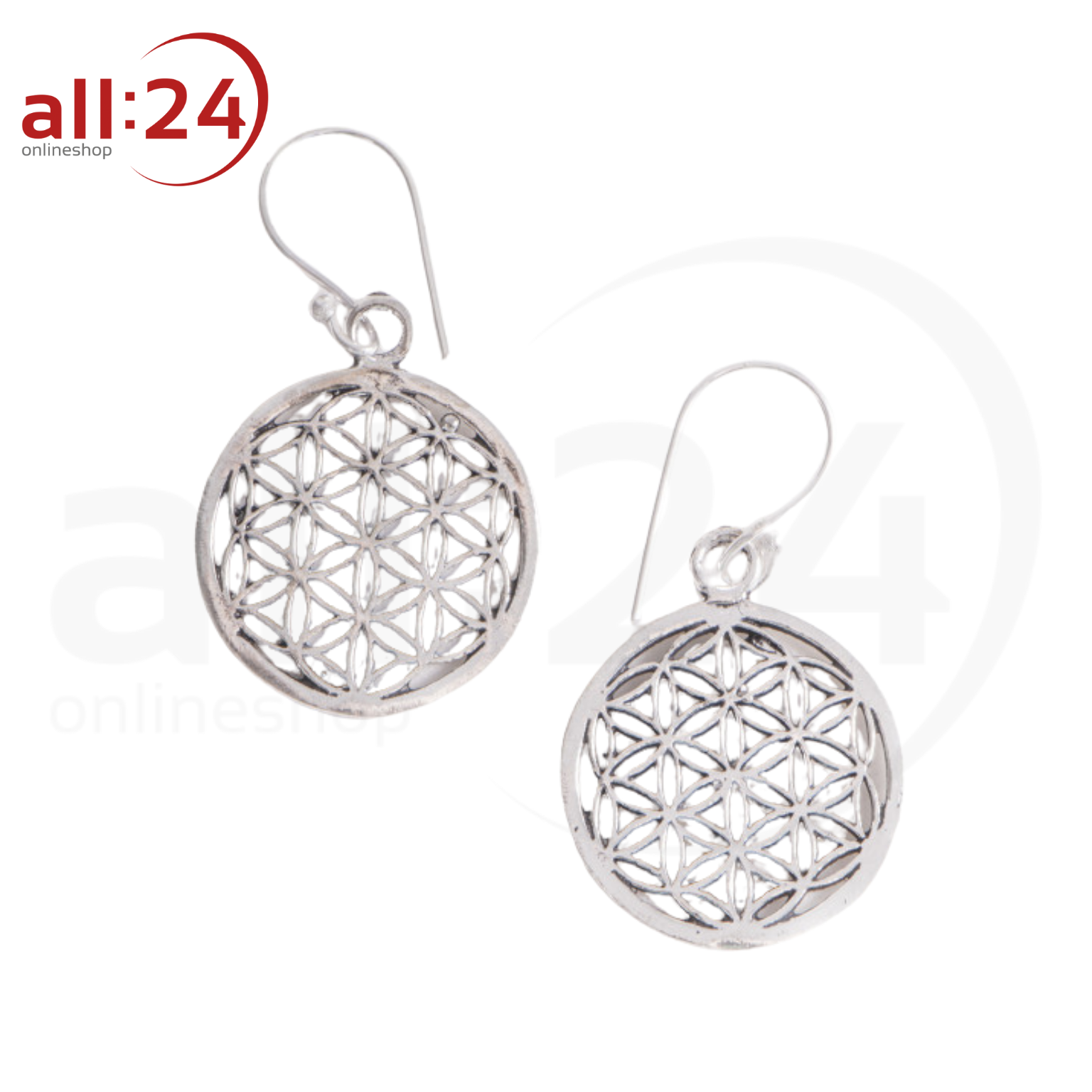Berk Blume des Lebens Ohrhänger Ohrringe Silber aus Messing Ø 2,4 cm