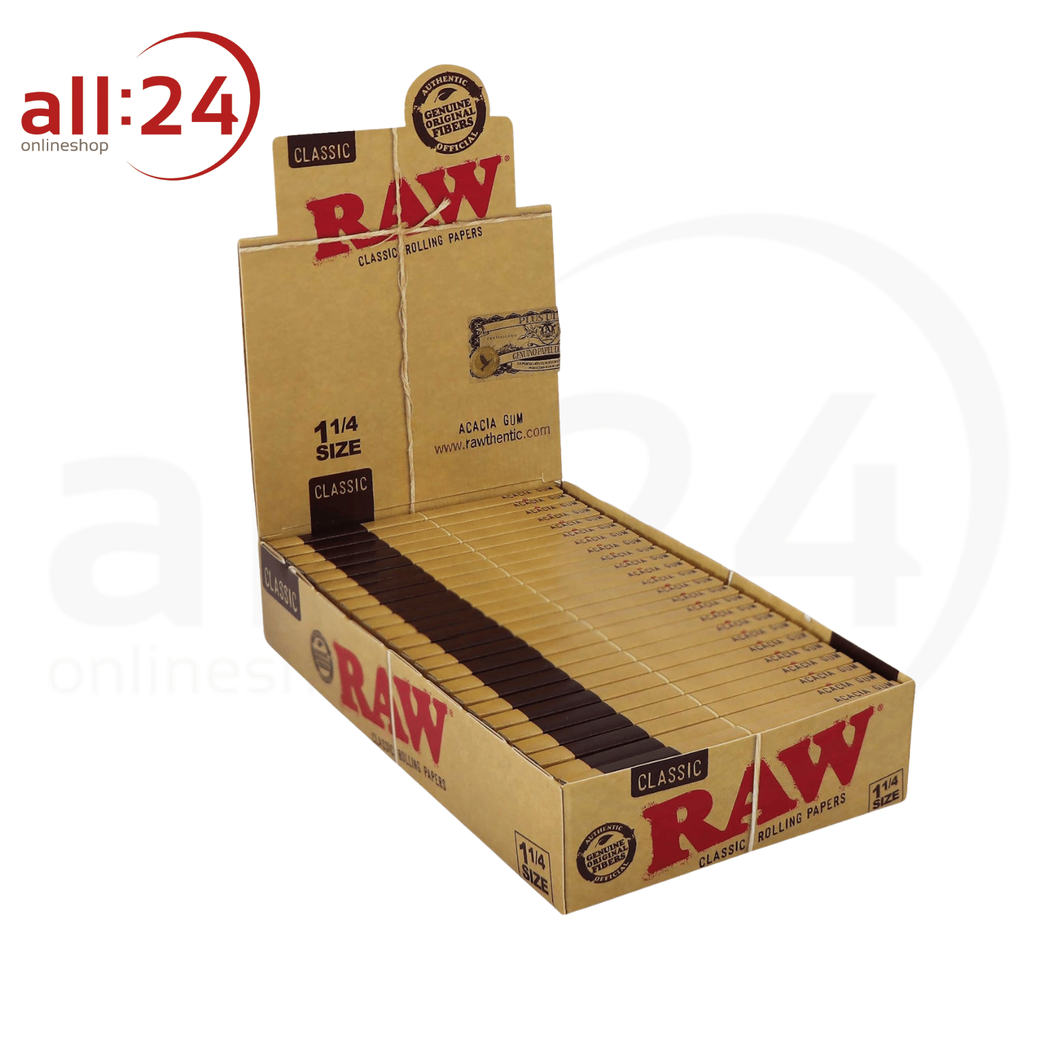 BOX RAW Classic 1/4 Rolling Paper 24 Stück á 50 Blatt