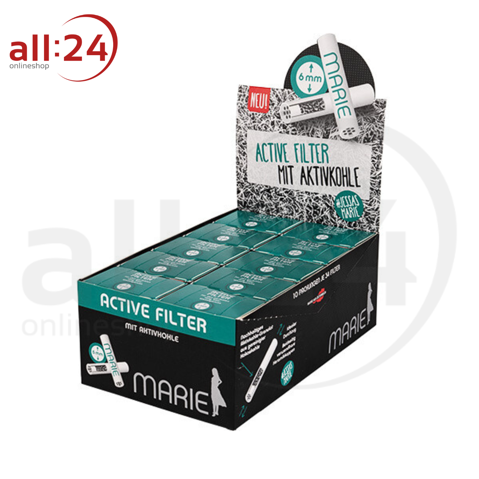 MARIE Active Filter 6mm - Karton mit 10 Boxen à 34 Aktivkohlefiltern