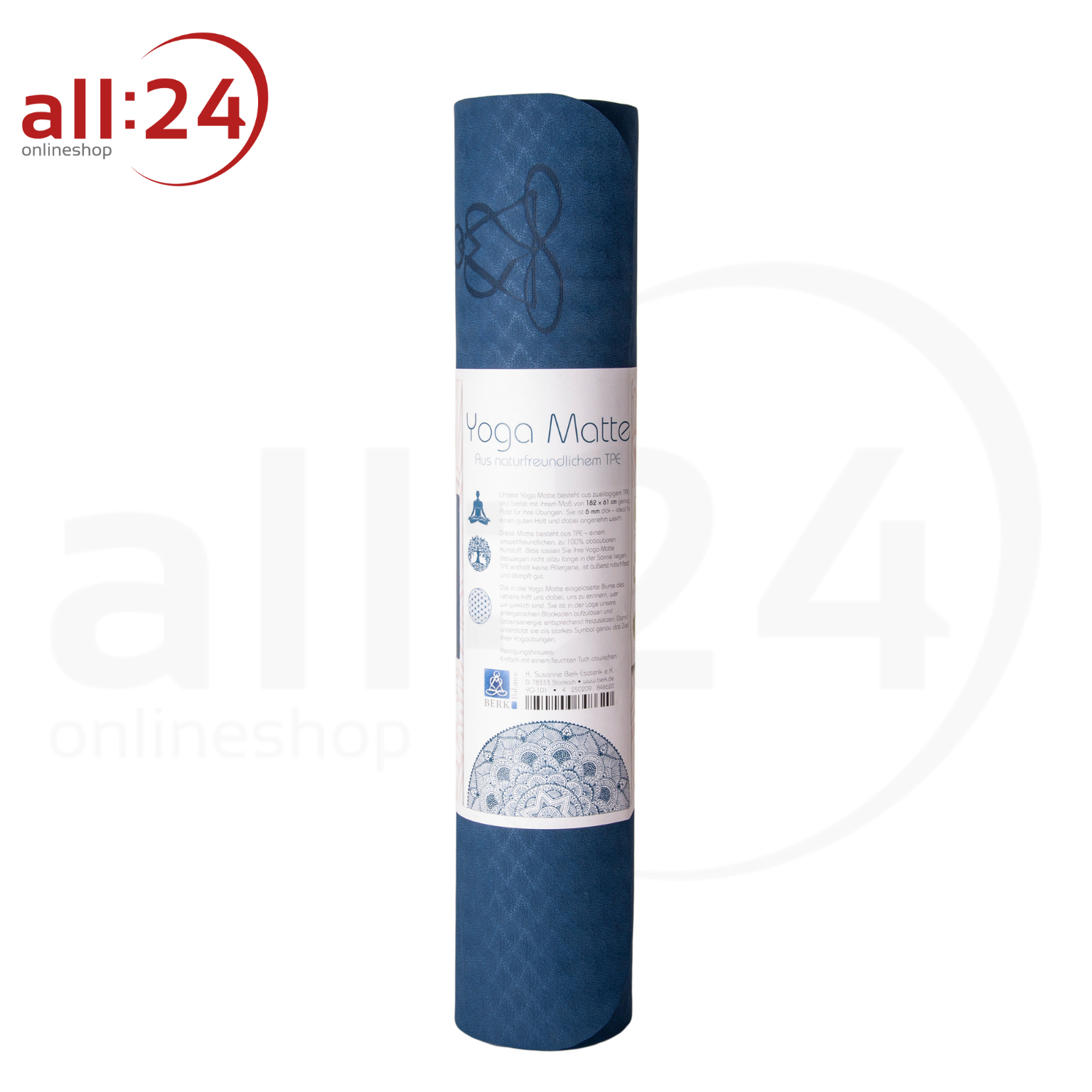 Yogamatte TPE Dunkelblau mit Blume des Lebens