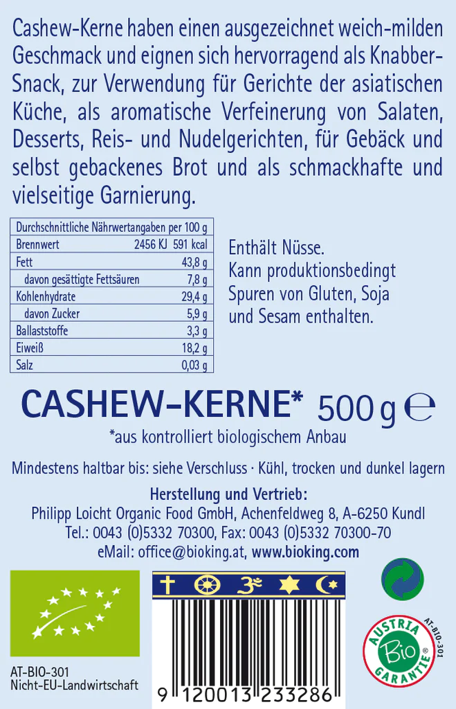BioKing Bio Cashewkerne, 150g-500g