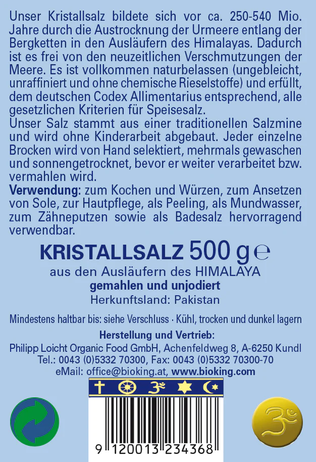 BioKing Kristallsalz aus den Ausläufern des Himalaya Fein Gemahlen