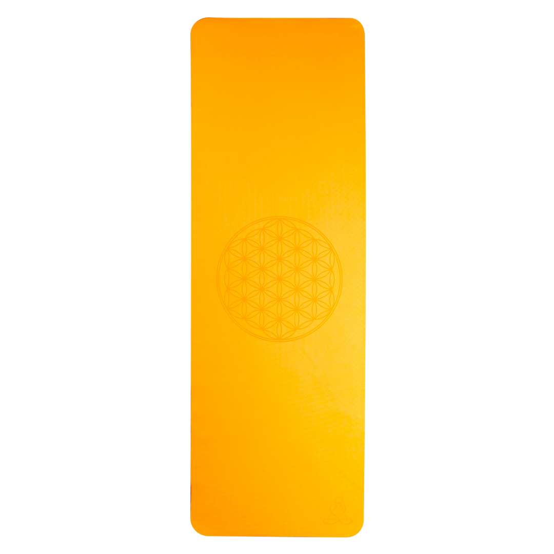 Yogamatte TPE Orange mit Blume des Lebens