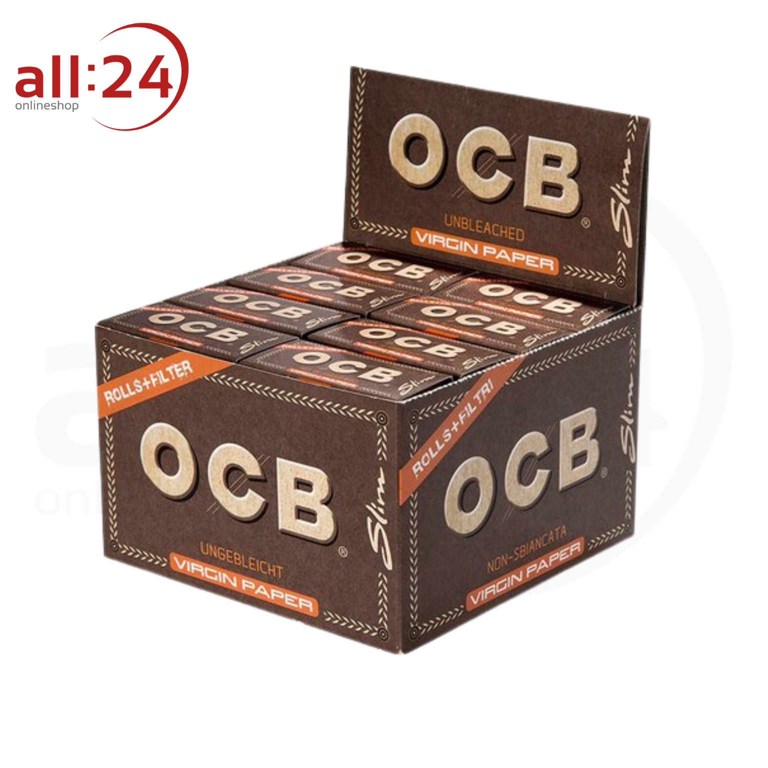 OCB Unbleached Virgin Paper Rolls + Tips - 16er Pack