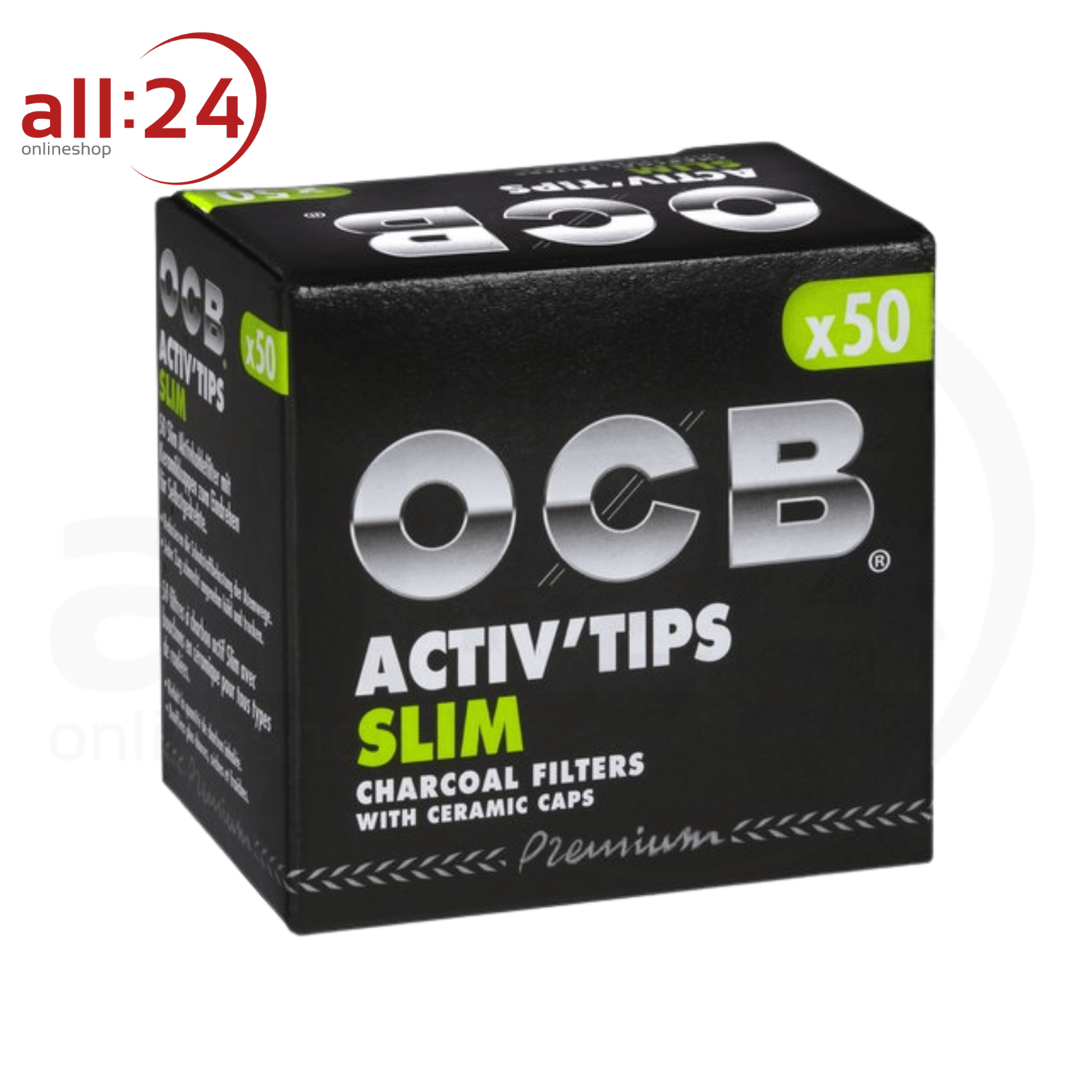 OCB Premium Activ Tips Slim 7mm Aktivkohlefilter - 10er Pack à 50 Filter