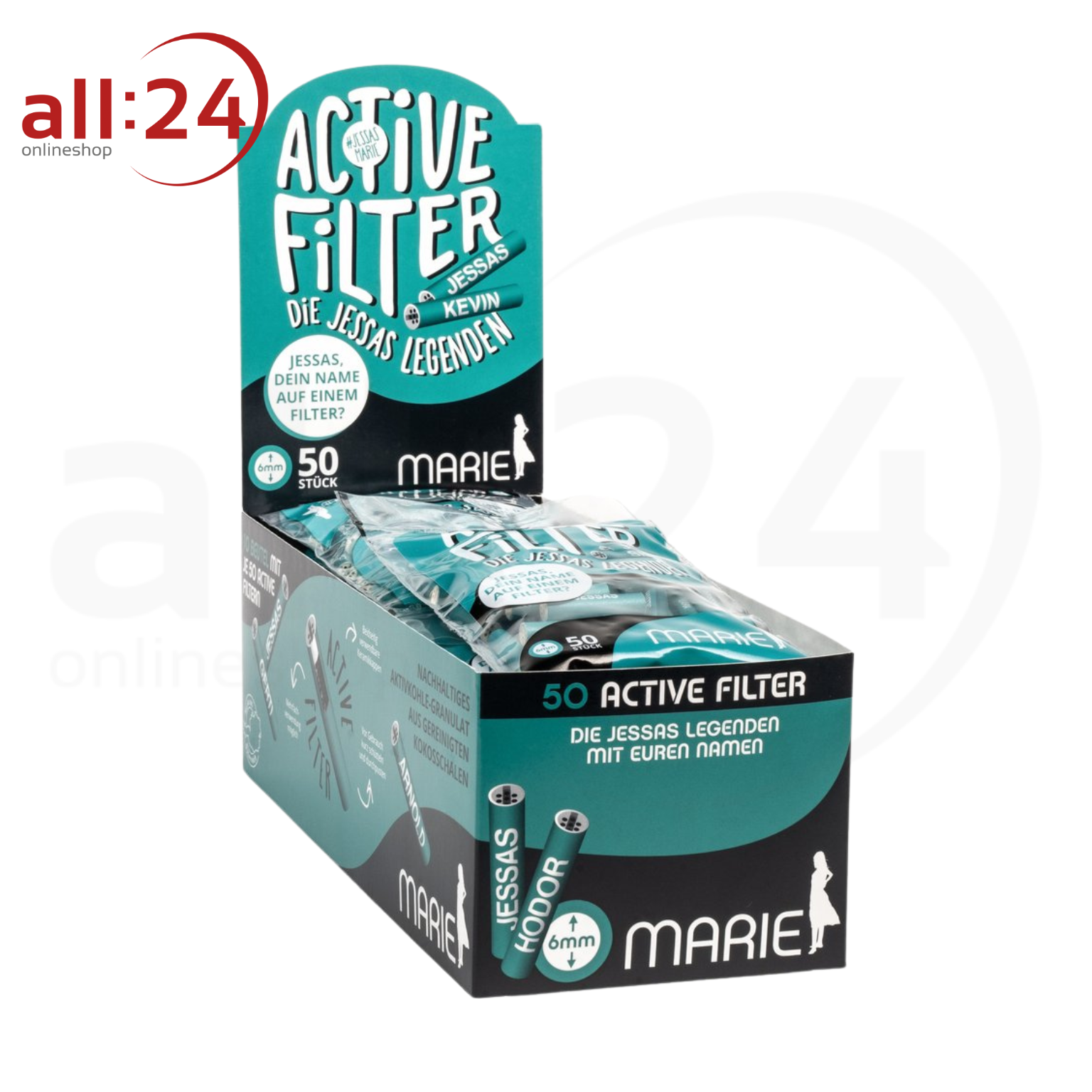 MARIE Active Filter Aktivkohle "Jessas Legenden" 6mm - 10er Karton mit 50 Stück