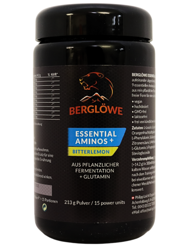 Berglöwe 213g Essential Aminos + Glutamin mit Bitterlemon Geschmack 