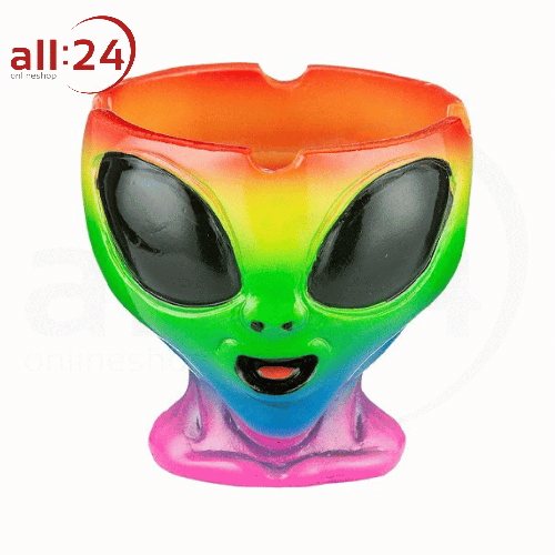 Aschenbecher Alienkopf Bunt Keramik Lustig 