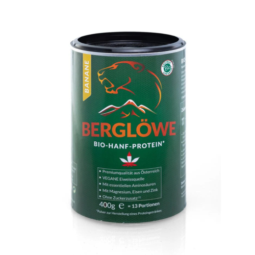 Berglöwe Bio Hanfprotein Banane Vegan ohne Zuckerzusatz, 400g 
