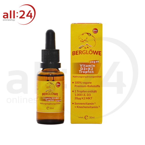 Berglöwe Vegan Vitamin D3 + K2 Tropfen, 30ml 