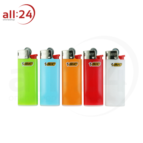 BIC Feuerzeuge Mini J25, 5 Stück, Grün, Türkis, Orange, Rot, Weiß 