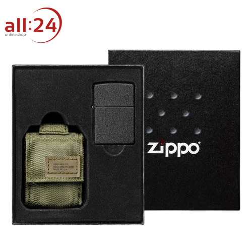 Zippo "Black Crackle Green Pouch" Feuerzeugbeutel mit Original Zippo Geschenkset 
