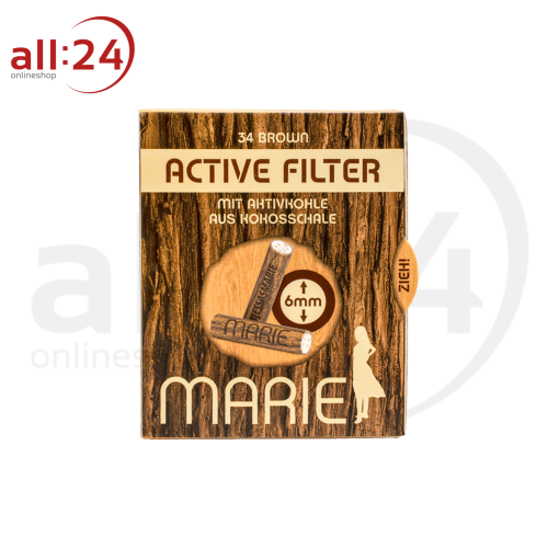 MARIE Brown Active Filter 6mm - Box mit 34 Aktivkohlefiltern im Holzlook 