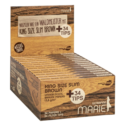 MARIE Brown King Size Slim Papers + Filter Tips, 26er Karton 