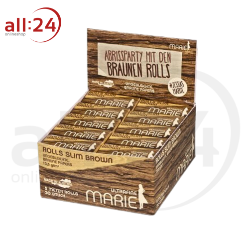 MARIE Rolls Brown Slim Zigarettenpapier - 20er Pack in praktischer Box 