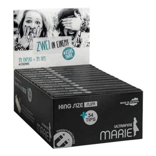 MARIE Box King Size Slim Ultrafine Zigarettenpapier + Filtertips – 32 Blättchen je Heft 