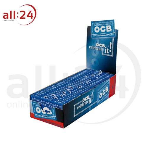 OCB Blau Double Zigarettenpapier mit Gummizug Kurz, Box mit 25 Heftchen mit je 100 Blatt 