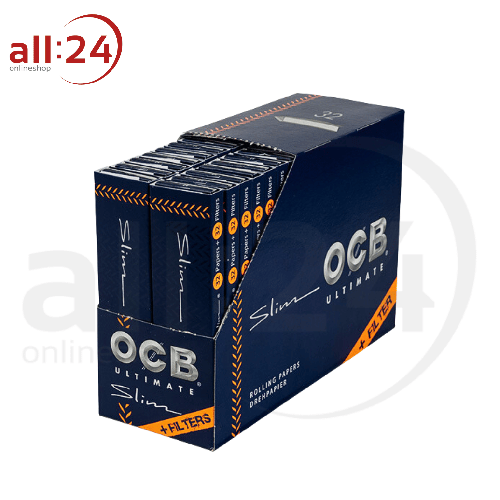 OCB Ultimate Slim Zigarettenpapier + Filter Tips - 24 Heftchen mit je 32 Blatt 